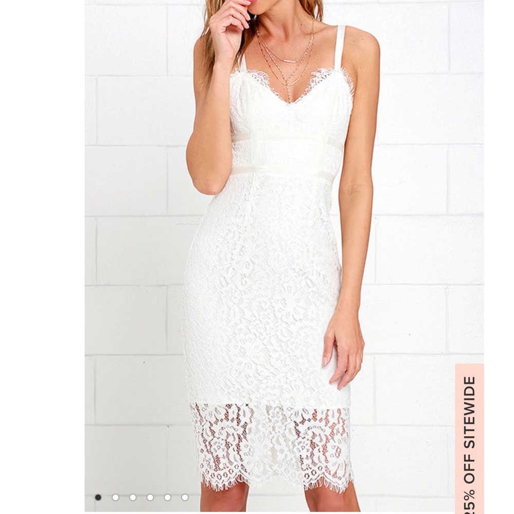 Lulu’s Ivory Lace Midi Dress